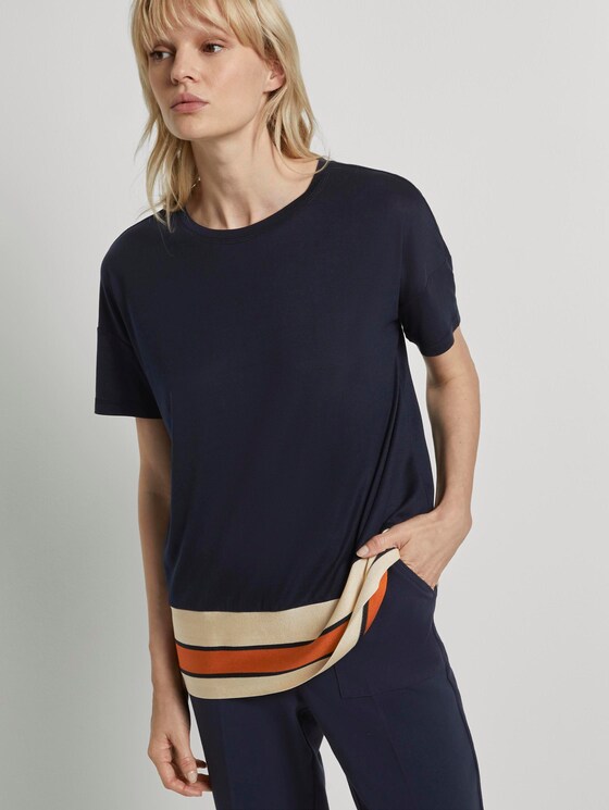 T-Shirt mit gestreiftem Saum - Frauen - Sky Captain Blue T-Shirt mit gestreiftem Saum - Frauen - Sky Captain Blue - 5 - Mine to five