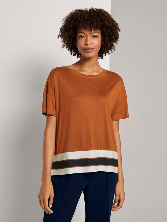 T-Shirt mit gestreiftem Saum - Frauen - Baked Ginger Orange T-Shirt mit gestreiftem Saum - Frauen - Baked Ginger Orange - 1 - Mine to five