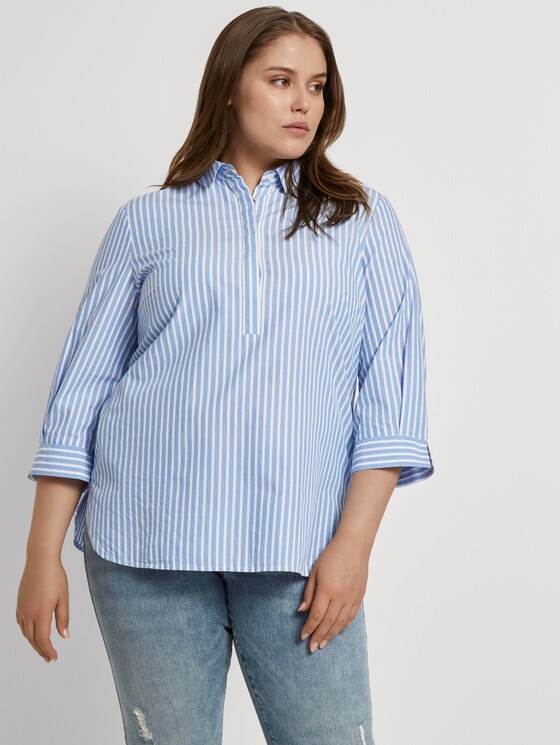 Curvy - Gestreifte Bluse mit Henley-Kragen - Frauen - sea blue ecru stripe Curvy - Gestreifte Bluse mit Henley-Kragen - Frauen - sea blue ecru stripe - 5 - My True Me