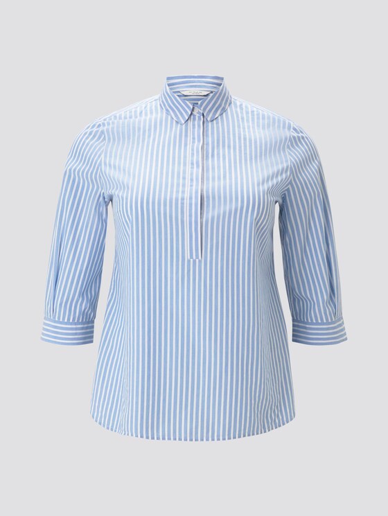 Curvy - Gestreifte Bluse mit Henley-Kragen - Frauen - sea blue ecru stripe Curvy - Gestreifte Bluse mit Henley-Kragen - Frauen - sea blue ecru stripe - 7 - My True Me