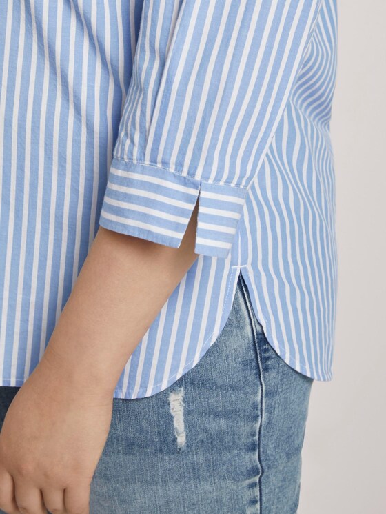 Curvy - Gestreifte Bluse mit Henley-Kragen - Frauen - sea blue ecru stripe Curvy - Gestreifte Bluse mit Henley-Kragen - Frauen - sea blue ecru stripe - 9 - My True Me