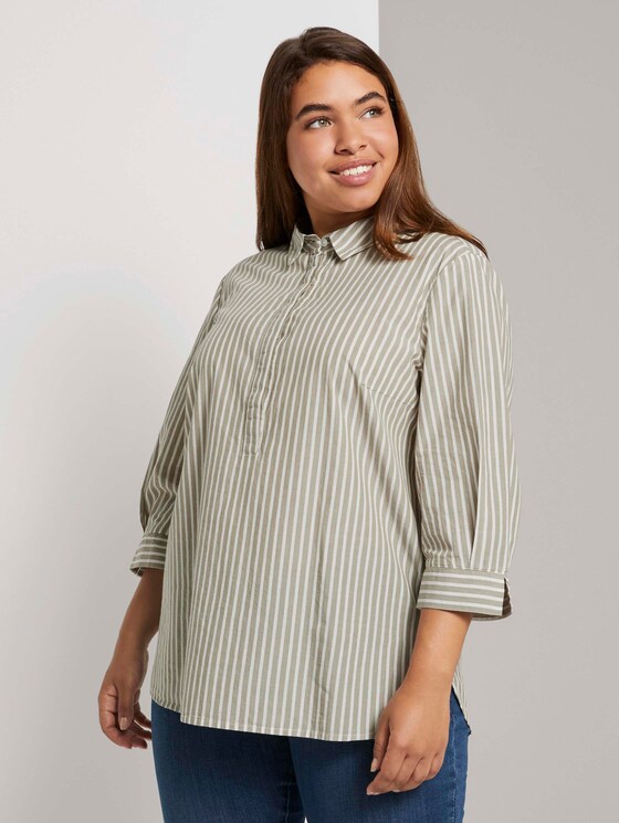 Gestreifte Bluse mit Henley-Kragen - Frauen - whisper wood stripe vertical Gestreifte Bluse mit Henley-Kragen - Frauen - whisper wood stripe vertical - 1 - My True Me