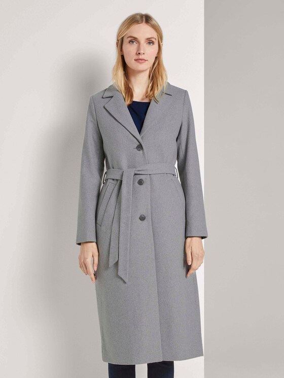 Langer Mantel mit Bindegürtel - Frauen - Smooth Grey Melange Langer Mantel mit Bindegürtel - Frauen - Smooth Grey Melange - 1 - TOM TAILOR