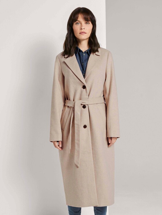 Langer Mantel mit Bindegürtel - Frauen - light-camel melange Langer Mantel mit Bindegürtel - Frauen - light-camel melange - 1 - TOM TAILOR