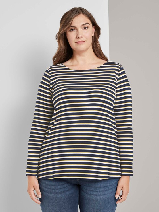 Gestreiftes Langarmshirt - Frauen - navy yellow white stripe Gestreiftes Langarmshirt - Frauen - navy yellow white stripe - 1 - My True Me