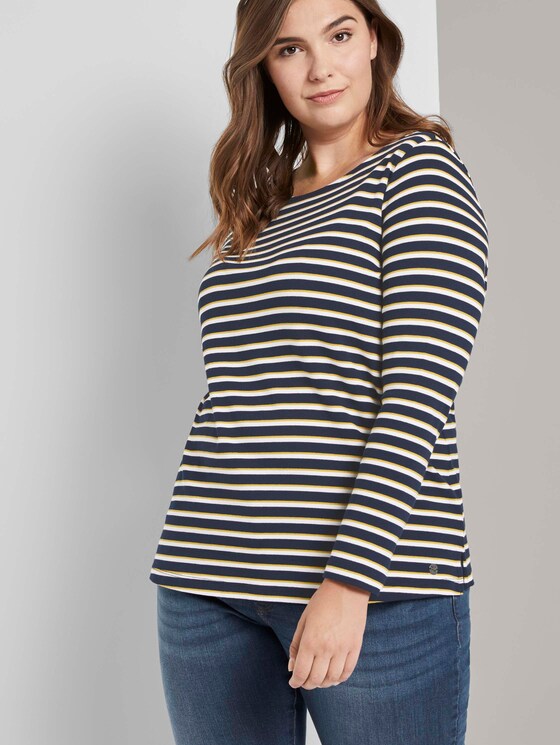 Gestreiftes Langarmshirt - Frauen - navy yellow white stripe Gestreiftes Langarmshirt - Frauen - navy yellow white stripe - 5 - My True Me