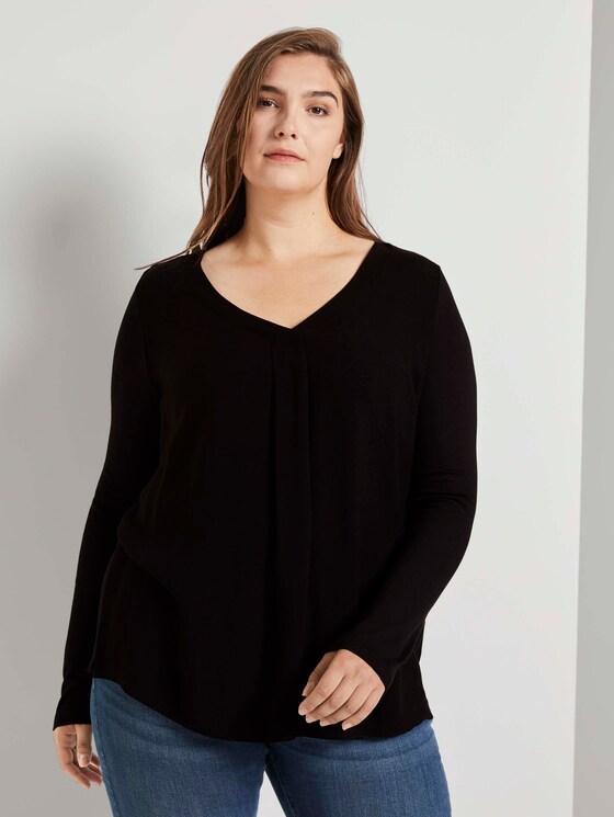 Langarmshirt mit Faltendetail - Frauen - Deep Black Langarmshirt mit Faltendetail - Frauen - Deep Black - 1 - My True Me