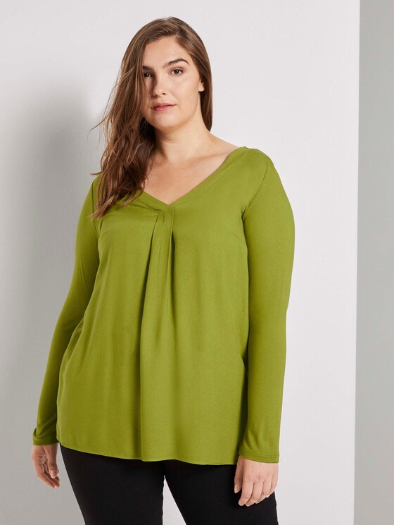 Curvy - Langarmshirt mit Faltendetail - Frauen - wood green Curvy - Langarmshirt mit Faltendetail - Frauen - wood green - 1 - My True Me