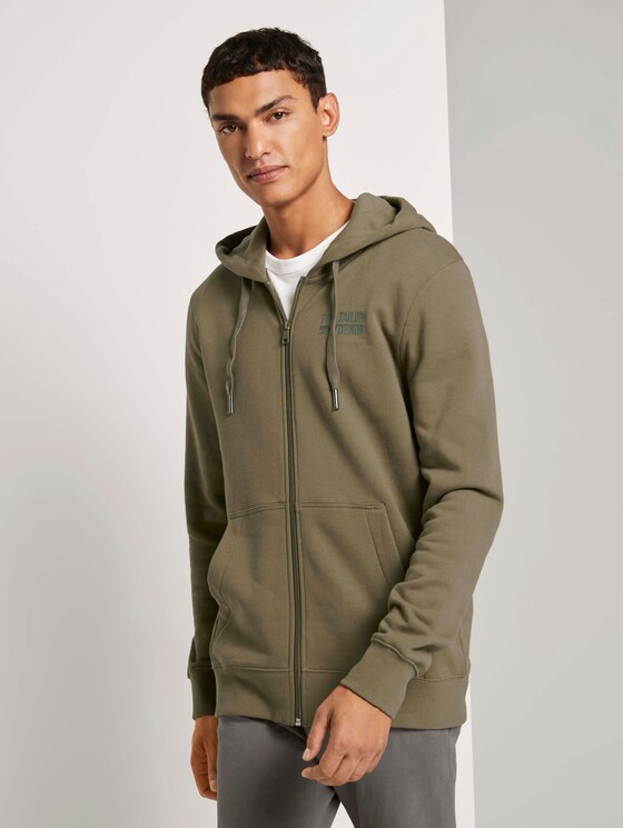 Kapuzen-Sweatjacke mit kleinem Print - Männer - Dry Greyish Olive Kapuzen-Sweatjacke mit kleinem Print - Männer - Dry Greyish Olive - 1 - TOM TAILOR Denim