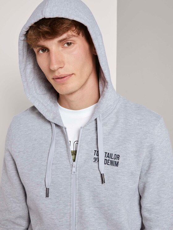 Kapuzen-Sweatjacke mit kleinem Print - Männer - Light Stone Grey Melange Kapuzen-Sweatjacke mit kleinem Print - Männer - Light Stone Grey Melange - 9 - TOM TAILOR Denim