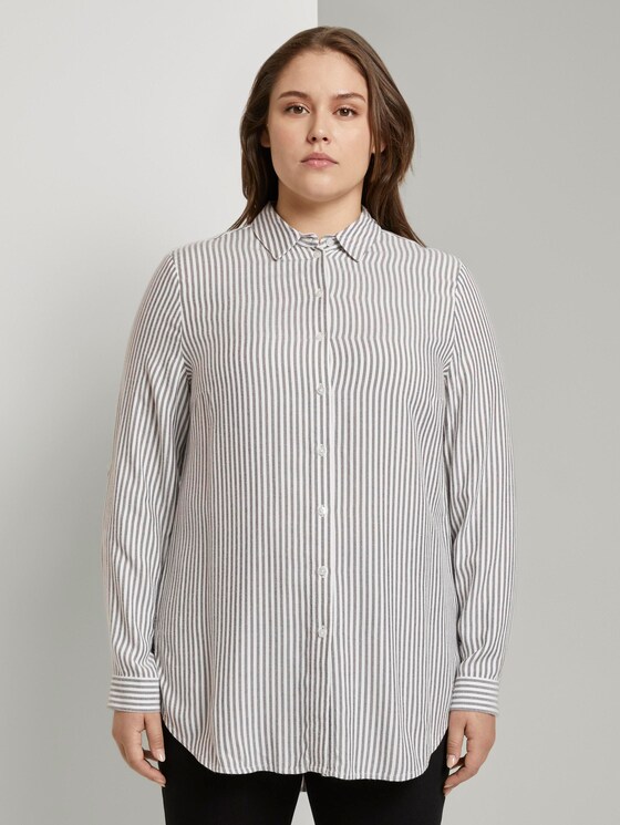 Curvy - Gestreifte Longbluse mit Turn-Ups - Frauen - offwhite charcoal stripe Curvy - Gestreifte Longbluse mit Turn-Ups - Frauen - offwhite charcoal stripe - 1 - My True Me