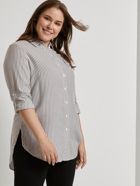 Curvy - Gestreifte Longbluse mit Turn-Ups - Frauen - offwhite charcoal stripe Curvy - Gestreifte Longbluse mit Turn-Ups - Frauen - offwhite charcoal stripe - 5 - My True Me