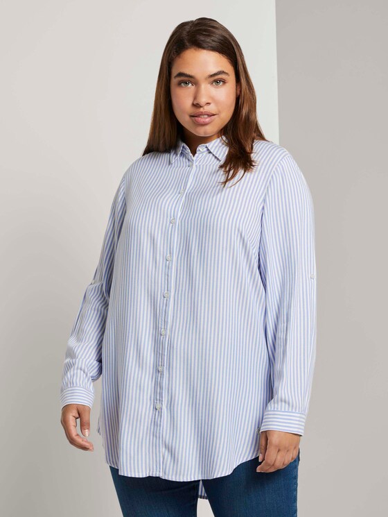 Gestreifte Longbluse mit Turn-Ups - Frauen - offwhite sea blue stripe Gestreifte Longbluse mit Turn-Ups - Frauen - offwhite sea blue stripe - 1 - My True Me