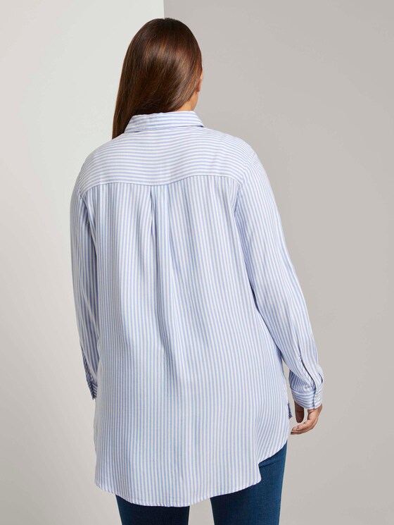Gestreifte Longbluse mit Turn-Ups - Frauen - offwhite sea blue stripe Gestreifte Longbluse mit Turn-Ups - Frauen - offwhite sea blue stripe - 2 - My True Me