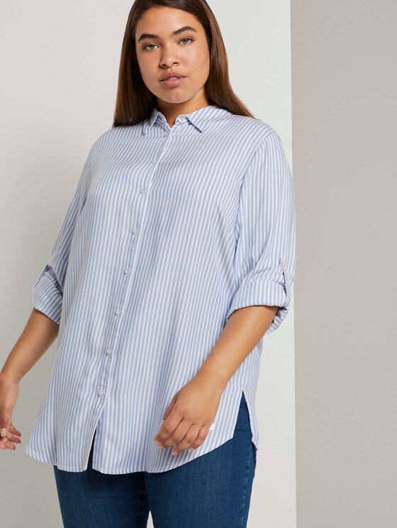Gestreifte Longbluse mit Turn-Ups - Frauen - offwhite sea blue stripe Gestreifte Longbluse mit Turn-Ups - Frauen - offwhite sea blue stripe - 5 - My True Me