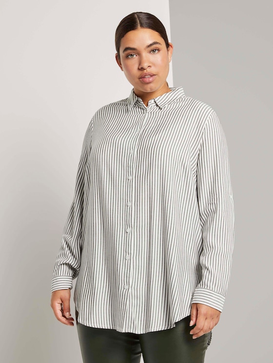 Gestreifte Longbluse mit Turn-Ups - Frauen - offwhite rosin stripe Gestreifte Longbluse mit Turn-Ups - Frauen - offwhite rosin stripe - 1 - My True Me