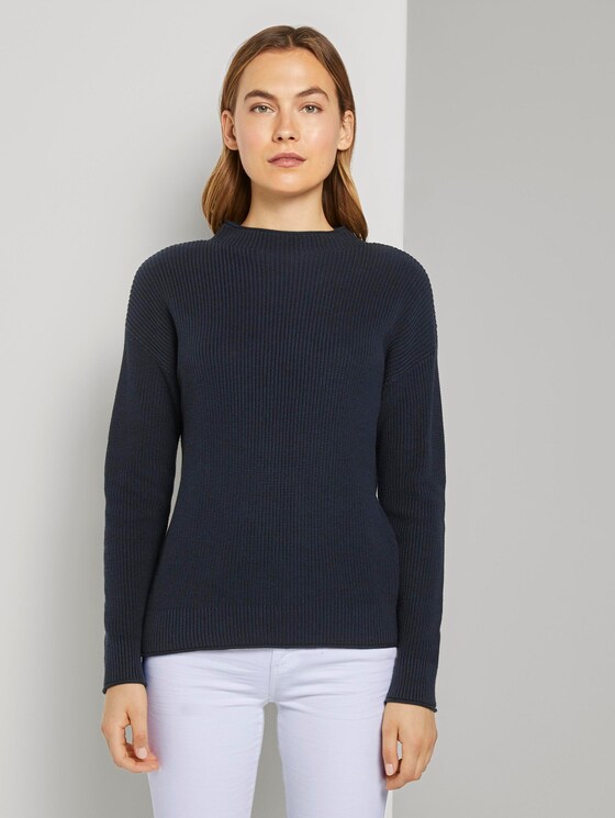 Pullover mit Stehkragen in Ripp-Optik - Frauen - Sky Captain Blue Pullover mit Stehkragen in Ripp-Optik - Frauen - Sky Captain Blue - 1 - TOM TAILOR