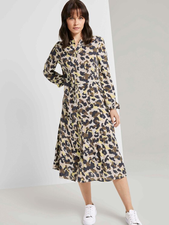 Gemustertes Midikleid mit Volants - Frauen - khaki yellow camouflage design Gemustertes Midikleid mit Volants - Frauen - khaki yellow camouflage design - 3 - TOM TAILOR