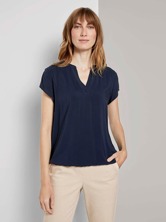 Henley-Bluse mit elastischem Bund - Frauen - Sky Captain Blue Henley-Bluse mit elastischem Bund - Frauen - Sky Captain Blue - 1 - TOM TAILOR