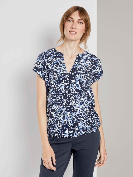 Henley-Bluse mit elastischem Bund - Frauen - blue flower design Henley-Bluse mit elastischem Bund - Frauen - blue flower design - 1 - TOM TAILOR