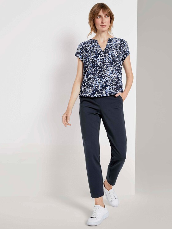 Henley-Bluse mit elastischem Bund - Frauen - blue flower design Henley-Bluse mit elastischem Bund - Frauen - blue flower design - 3 - TOM TAILOR