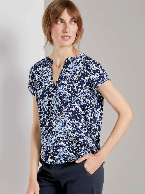 Henley-Bluse mit elastischem Bund - Frauen - blue flower design Henley-Bluse mit elastischem Bund - Frauen - blue flower design - 5 - TOM TAILOR