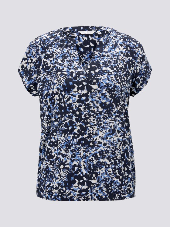 Henley-Bluse mit elastischem Bund - Frauen - blue flower design Henley-Bluse mit elastischem Bund - Frauen - blue flower design - 7 - TOM TAILOR