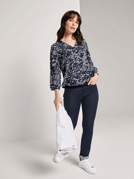 Gemusterte Bluse mit Tape-Details - Frauen - blue flower design Gemusterte Bluse mit Tape-Details - Frauen - blue flower design - 3 - TOM TAILOR