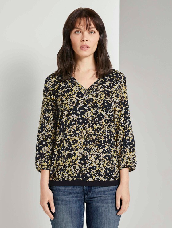 Gemusterte Bluse mit Tape-Details - Frauen - yellow flower design Gemusterte Bluse mit Tape-Details - Frauen - yellow flower design - 1 - TOM TAILOR