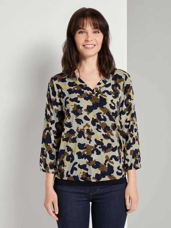 Gemusterte Bluse mit Tape-Details - Frauen - khaki yellow camouflage design Gemusterte Bluse mit Tape-Details - Frauen - khaki yellow camouflage design - 1 - TOM TAILOR