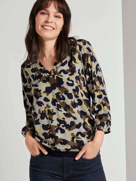 Gemusterte Bluse mit Tape-Details - Frauen - khaki yellow camouflage design Gemusterte Bluse mit Tape-Details - Frauen - khaki yellow camouflage design - 5 - TOM TAILOR