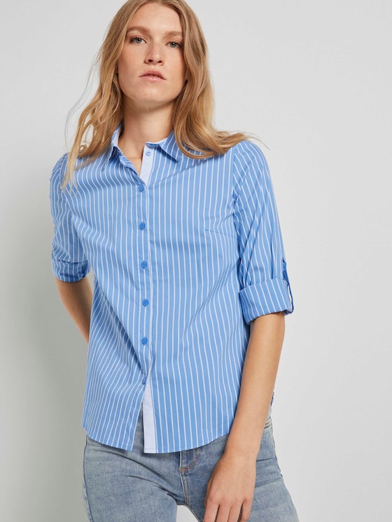 Henley-Bluse mit Faltendetail - Frauen - blue vertical thin stripe Henley-Bluse mit Faltendetail - Frauen - blue vertical thin stripe - 5 - TOM TAILOR