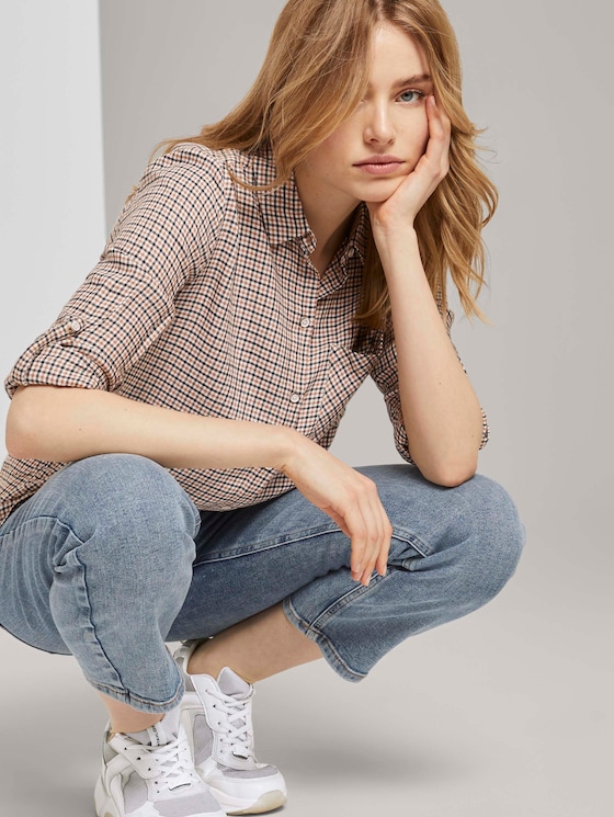 Karierte Bluse mit Turn-Ups - Frauen - camel small check Karierte Bluse mit Turn-Ups - Frauen - camel small check - 5 - TOM TAILOR