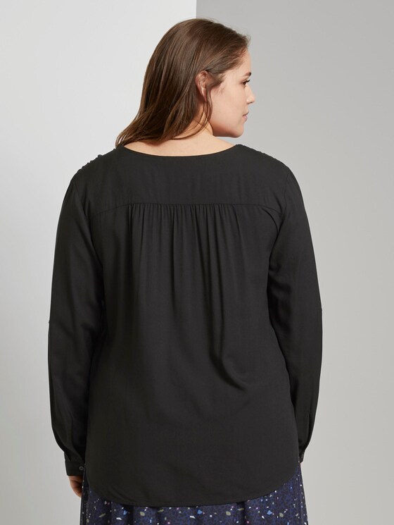 Turn-Up Bluse mit Faltendetails - Frauen - Deep Black Turn-Up Bluse mit Faltendetails - Frauen - Deep Black - 2 - My True Me