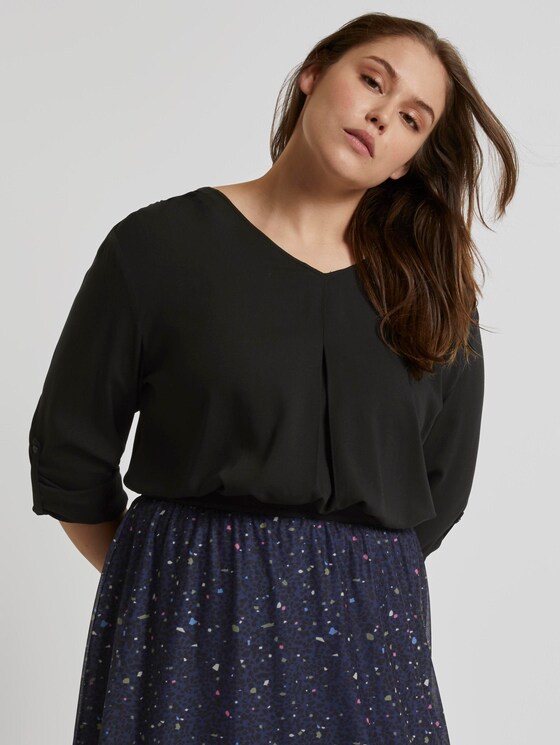 Turn-Up Bluse mit Faltendetails - Frauen - Deep Black Turn-Up Bluse mit Faltendetails - Frauen - Deep Black - 5 - My True Me