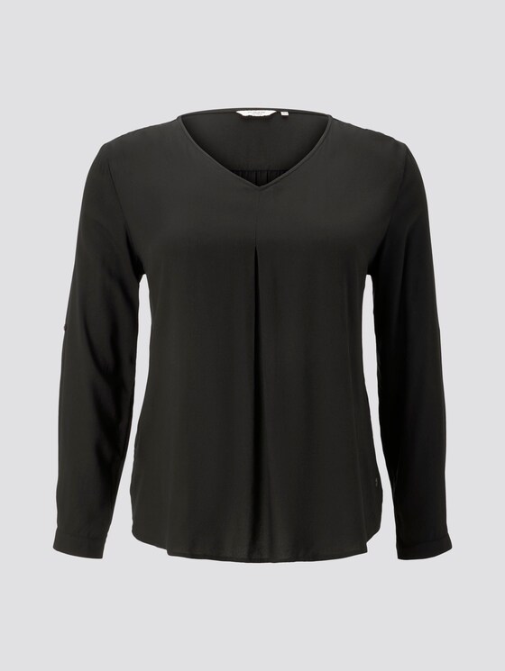 Turn-Up Bluse mit Faltendetails - Frauen - Deep Black Turn-Up Bluse mit Faltendetails - Frauen - Deep Black - 7 - My True Me