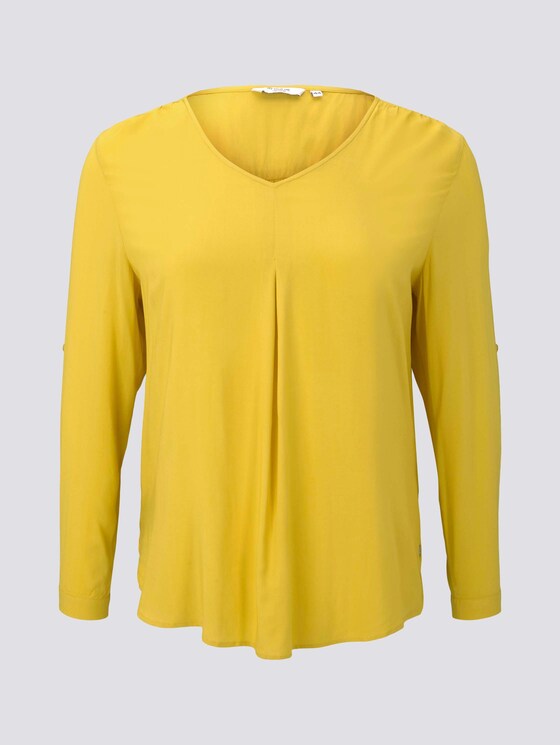 Turn-up blouse with pleated details - Women - california sand yellow Turn-up blouse with pleated details - Women - california sand yellow - 7 - My True Me