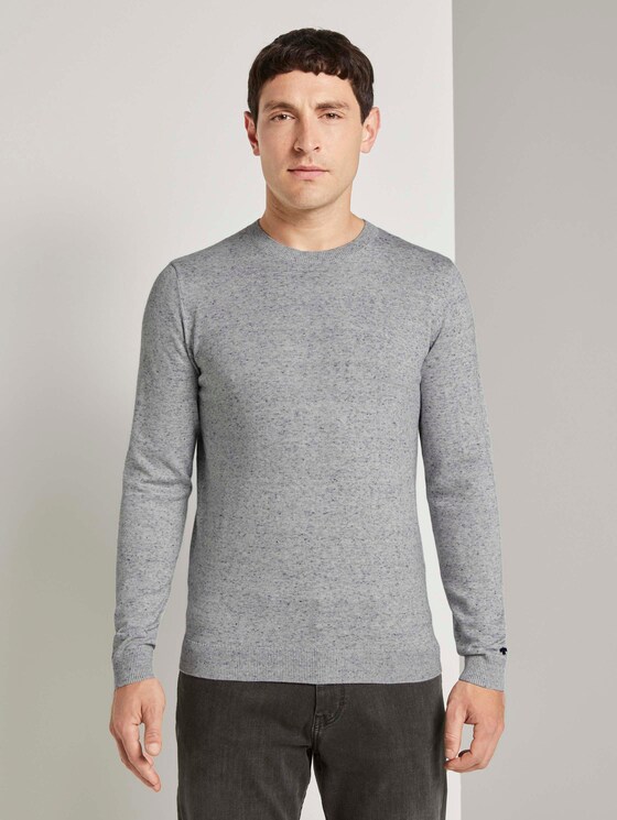 Basic Pullover in Mélange-Optik - Männer - white blue heather yarn Basic Pullover in Mélange-Optik - Männer - white blue heather yarn - 1 - TOM TAILOR