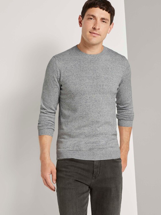 Basic Pullover in Mélange-Optik - Männer - white blue heather yarn Basic Pullover in Mélange-Optik - Männer - white blue heather yarn - 5 - TOM TAILOR