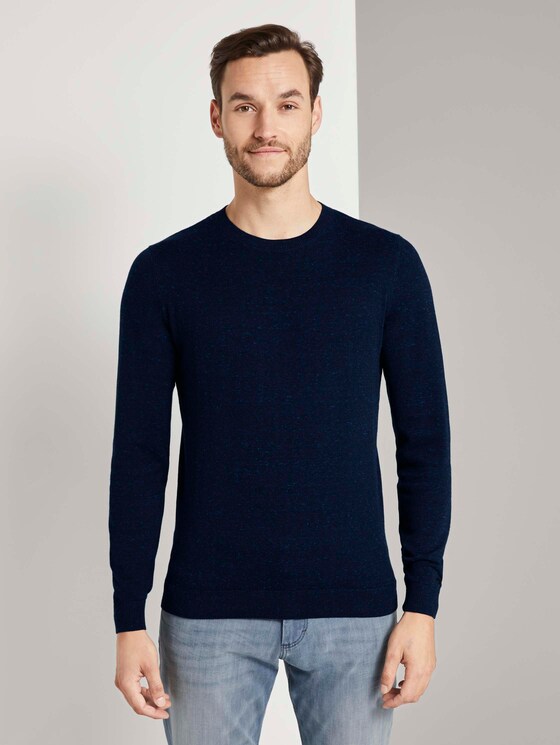 Basic Pullover in Mélange-Optik - Männer - navy blue heather Basic Pullover in Mélange-Optik - Männer - navy blue heather - 1 - TOM TAILOR