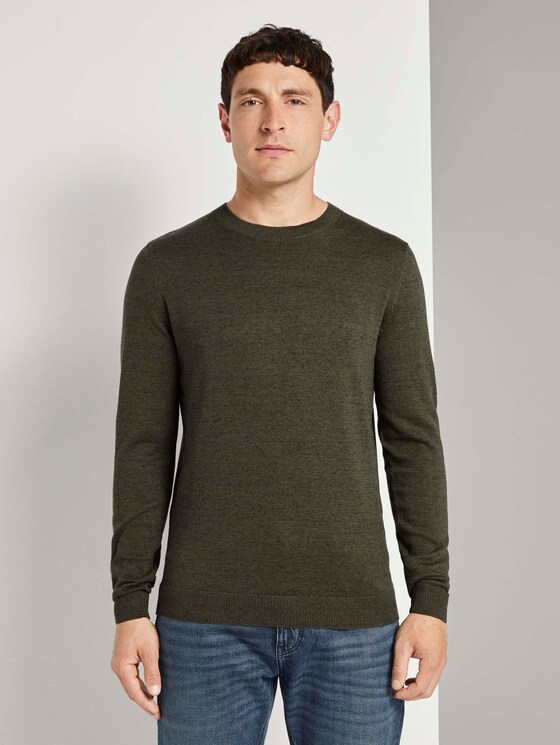 Basic Pullover in Mélange-Optik - Männer - olive navy heather yarn Basic Pullover in Mélange-Optik - Männer - olive navy heather yarn - 1 - TOM TAILOR