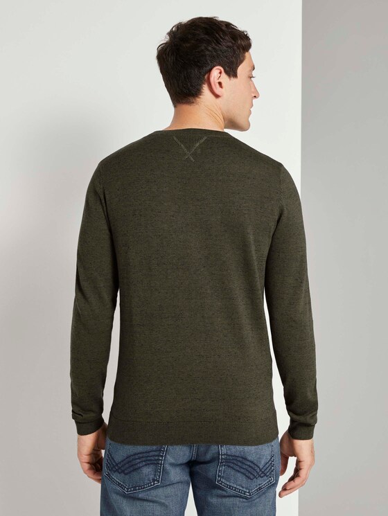 Basic Pullover in Mélange-Optik - Männer - olive navy heather yarn Basic Pullover in Mélange-Optik - Männer - olive navy heather yarn - 2 - TOM TAILOR