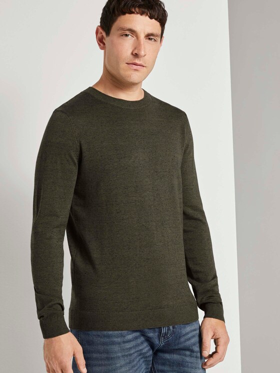 Basic Pullover in Mélange-Optik - Männer - olive navy heather yarn Basic Pullover in Mélange-Optik - Männer - olive navy heather yarn - 5 - TOM TAILOR
