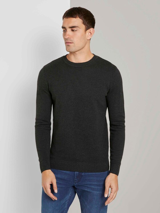 Pullover mit Strukturmuster - Männer - Black Grey Melange Pullover mit Strukturmuster - Männer - Black Grey Melange - 1 - TOM TAILOR