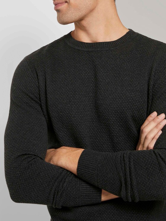 Pullover mit Strukturmuster - Männer - Black Grey Melange Pullover mit Strukturmuster - Männer - Black Grey Melange - 9 - TOM TAILOR