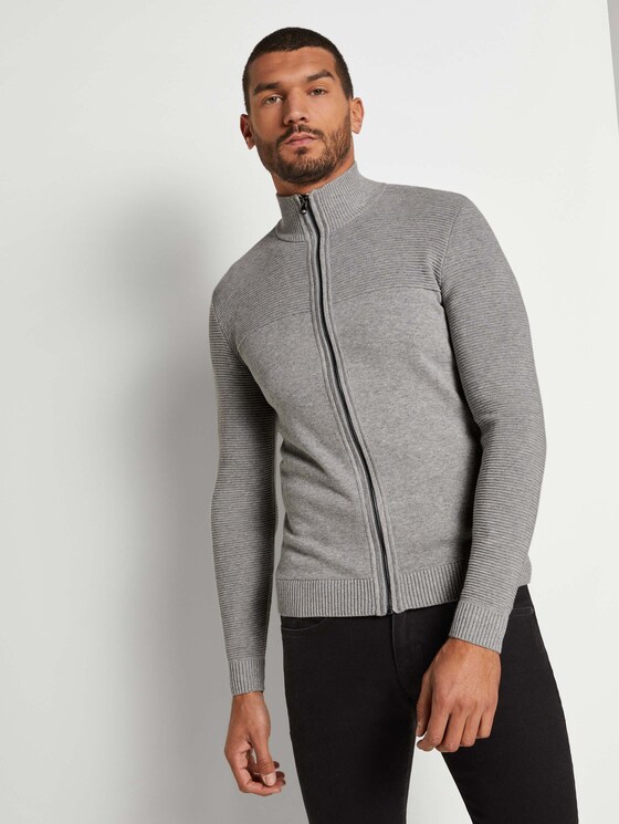 Strickjacke mit Stehkragen - Männer - Grey Heather Melange Strickjacke mit Stehkragen - Männer - Grey Heather Melange - 1 - TOM TAILOR