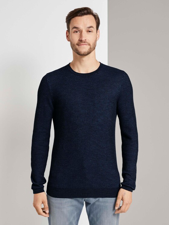 Strukturierter Pullover mit Seiteneinsätzen - Männer - navy grey plated Strukturierter Pullover mit Seiteneinsätzen - Männer - navy grey plated - 1 - TOM TAILOR