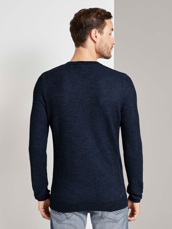 Strukturierter Pullover mit Seiteneinsätzen - Männer - navy grey plated Strukturierter Pullover mit Seiteneinsätzen - Männer - navy grey plated - 2 - TOM TAILOR