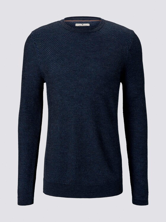 Strukturierter Pullover mit Seiteneinsätzen - Männer - navy grey plated Strukturierter Pullover mit Seiteneinsätzen - Männer - navy grey plated - 7 - TOM TAILOR