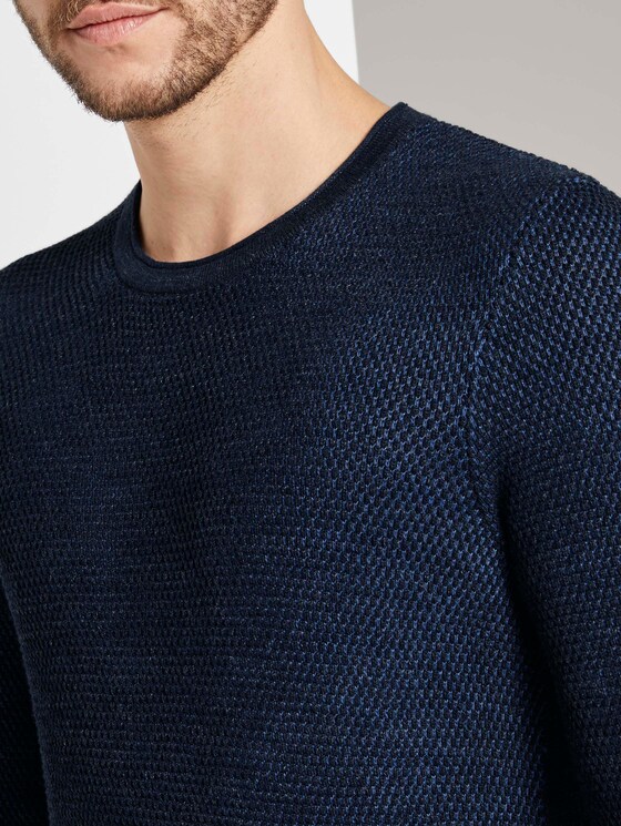 Strukturierter Pullover mit Seiteneinsätzen - Männer - navy grey plated Strukturierter Pullover mit Seiteneinsätzen - Männer - navy grey plated - 9 - TOM TAILOR